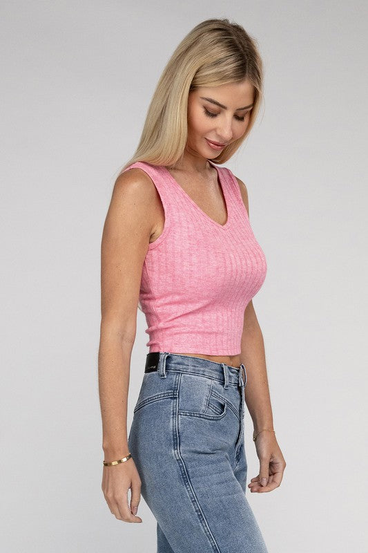 Zenana Ribbed Scoop Neck Cropped Sleeveless Top