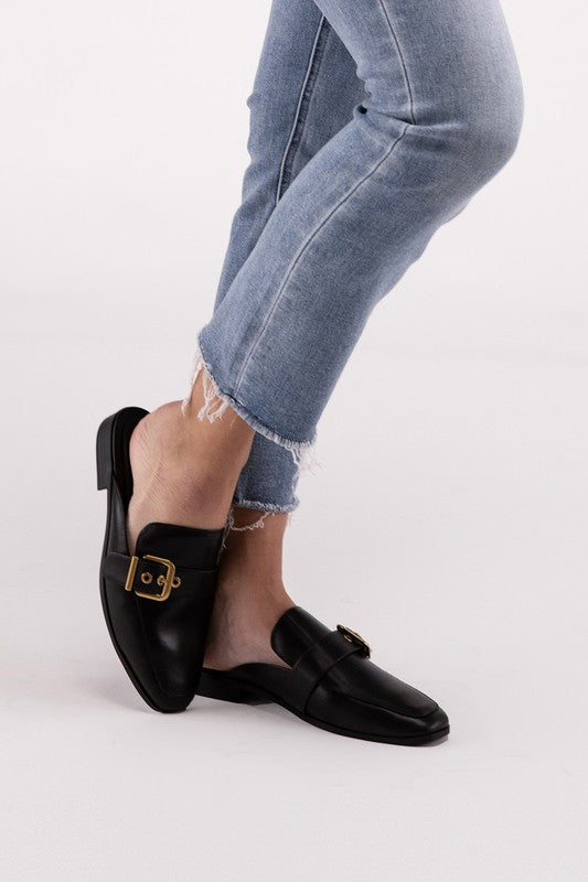 Chantal Mule Loafer Slides with Buckle Detail