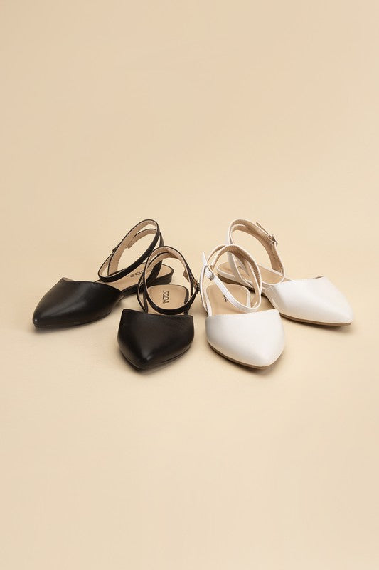 SODA Linden Ankle Strap Pointed Flats