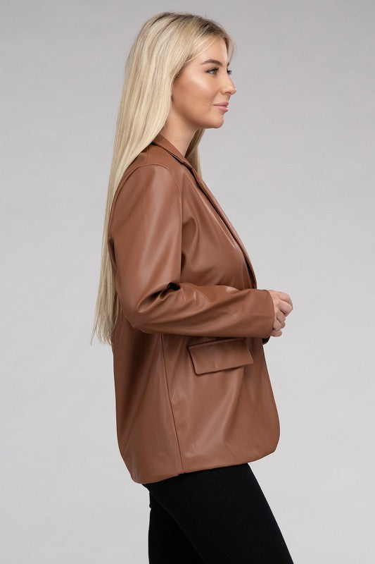 Ambiance Apparel Faux Leather Blazer