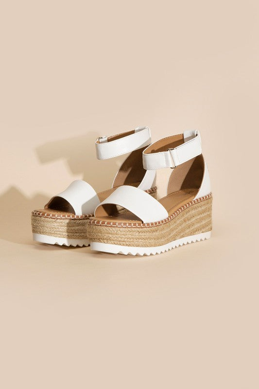 SODA Raffia Platform Sandal with Ankle Straps