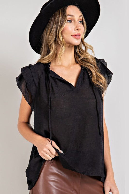 ee:some Tiered Ruffle Sleeve Short Sleeve Blouse