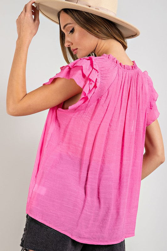 ee:some Tiered Ruffle Sleeve Short Sleeve Blouse