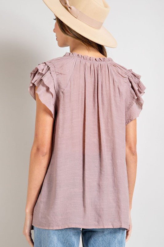 ee:some Tiered Ruffle Sleeve Short Sleeve Blouse