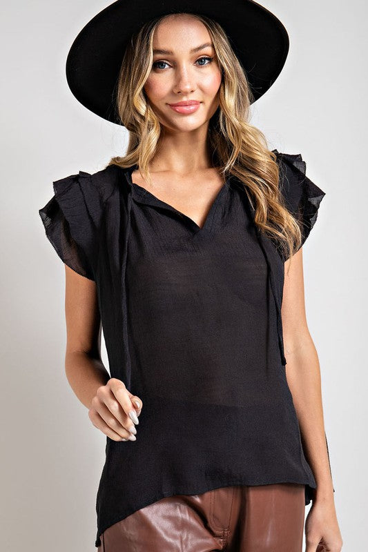 ee:some Tiered Ruffle Sleeve Short Sleeve Blouse