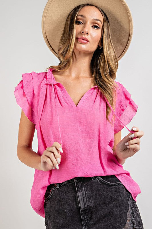 ee:some Tiered Ruffle Sleeve Short Sleeve Blouse