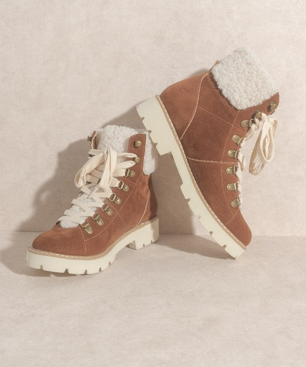 Oasis Society Aaliyah Sherpa Winter Ankle Lace-Up Bootie