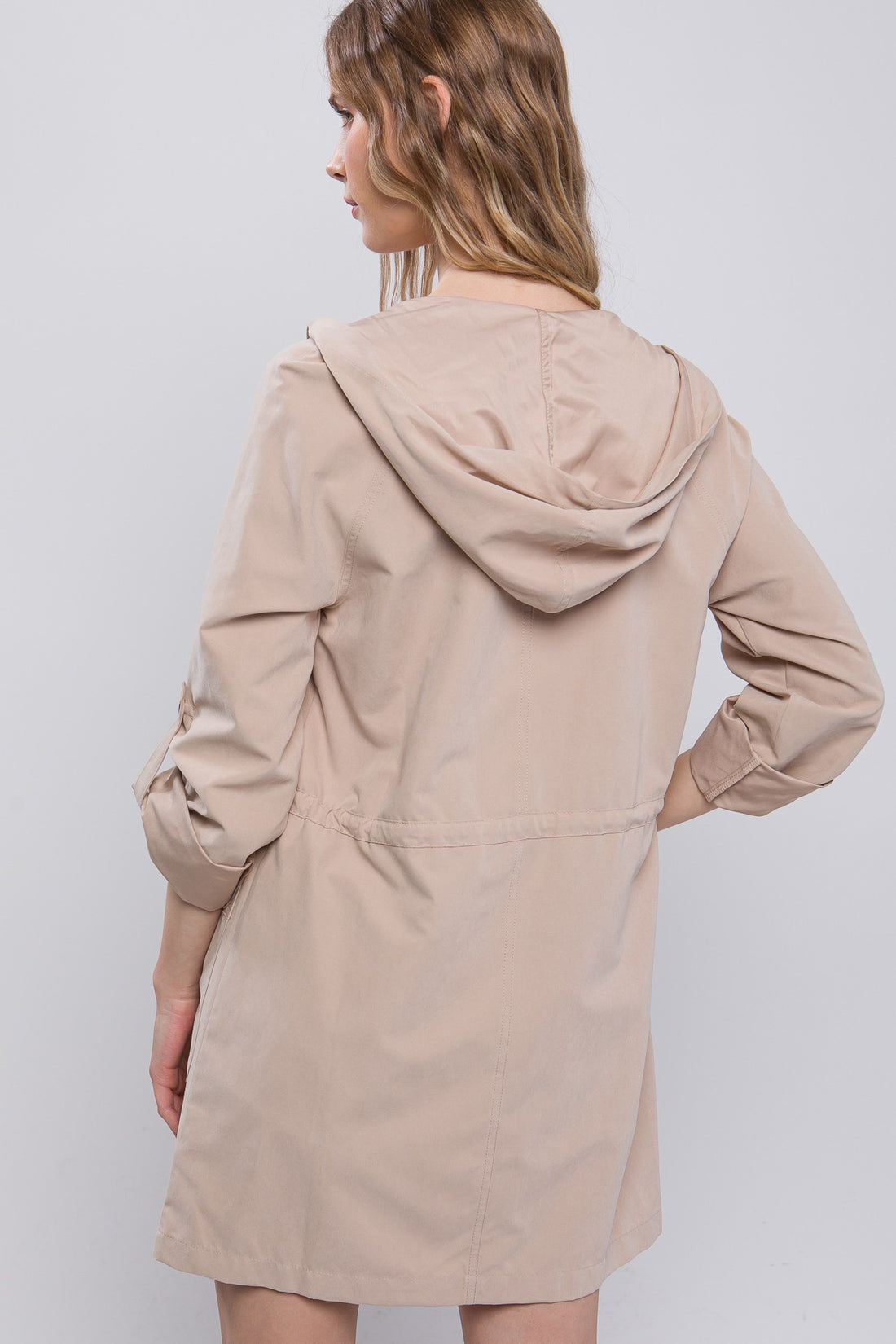 Love Tree Oversized Hooded Long Line Trench Jacket Coat, Khaki