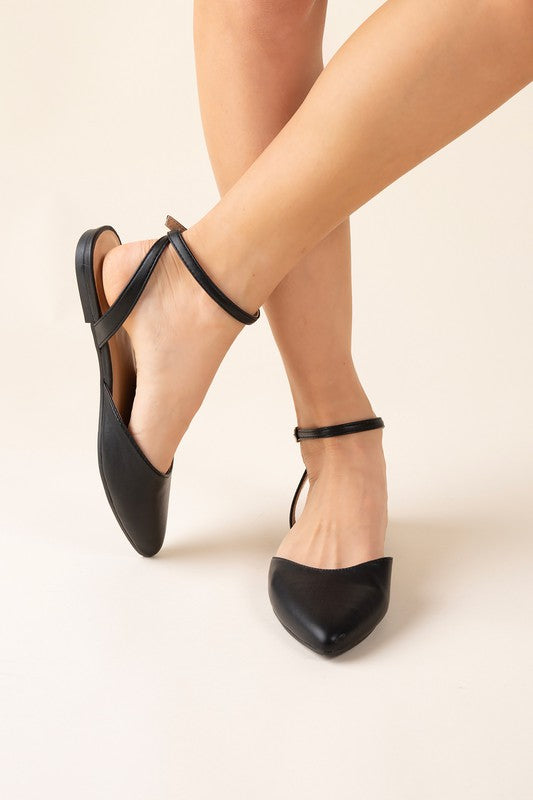 SODA Linden Ankle Strap Pointed Flats