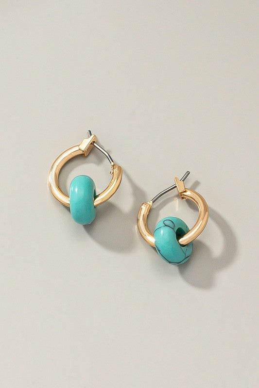 Mini Hoop Earrings with Donut Shape Natural Stone