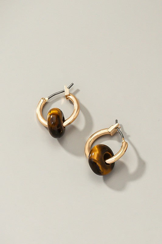 Mini Hoop Earrings with Donut Shape Natural Stone