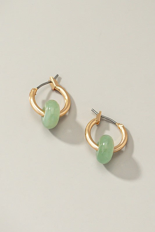 Mini Hoop Earrings with Donut Shape Natural Stone