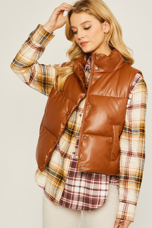 Love Tree Vegan Leather Ultra Puffer Vest