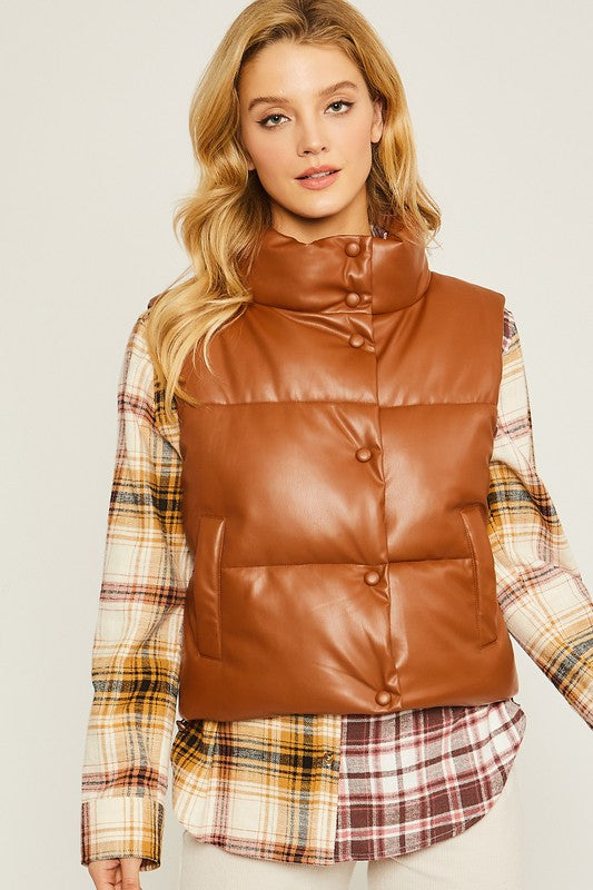 Love Tree Vegan Leather Ultra Puffer Vest