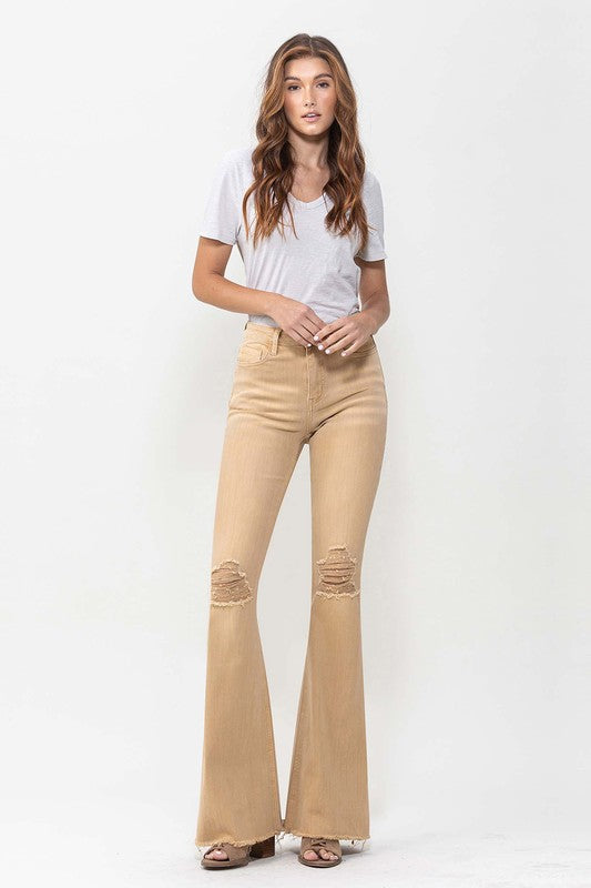 VERVET by Flying Monkey High Rise Flare Jeans, Dew Drop (Khaki)