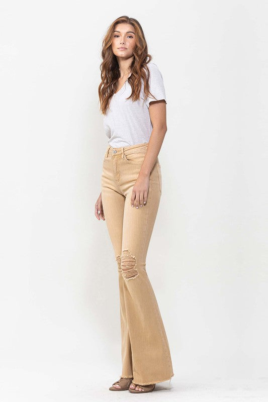 VERVET by Flying Monkey High Rise Flare Jeans, Dew Drop (Khaki)