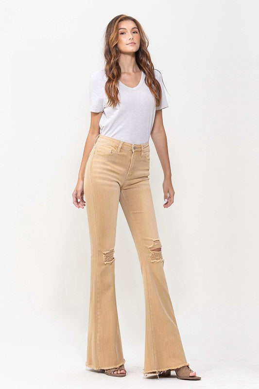 VERVET by Flying Monkey High Rise Flare Jeans, Dew Drop (Khaki)