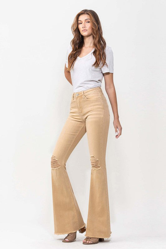 VERVET by Flying Monkey High Rise Flare Jeans, Dew Drop (Khaki)