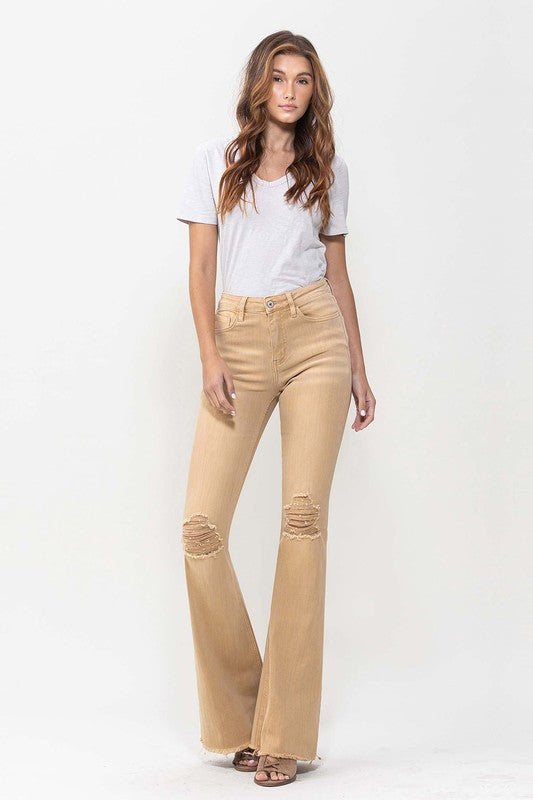 VERVET by Flying Monkey High Rise Flare Jeans, Dew Drop (Khaki)