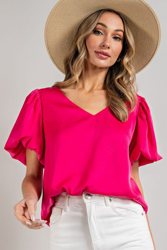 ee:some V-Neck Puff-Sleeve Blouse