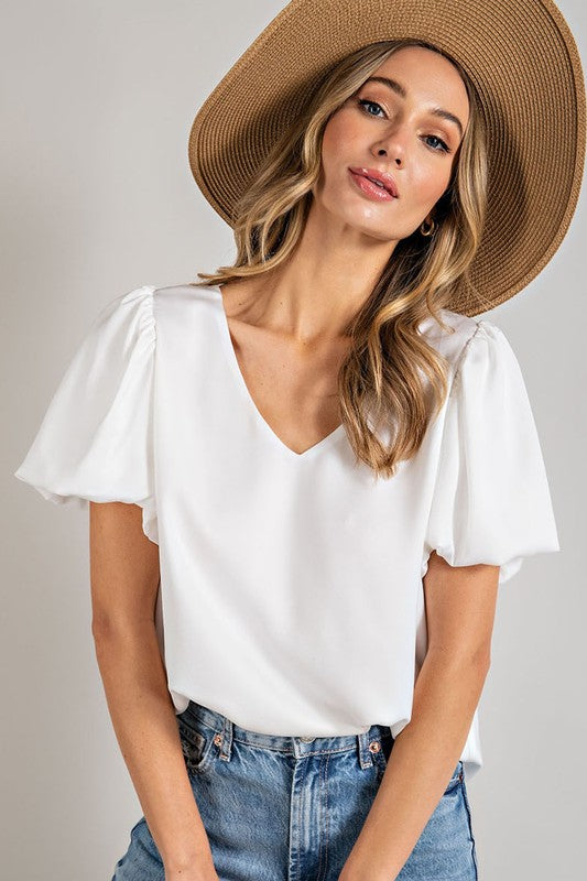 ee:some V-Neck Puff-Sleeve Blouse