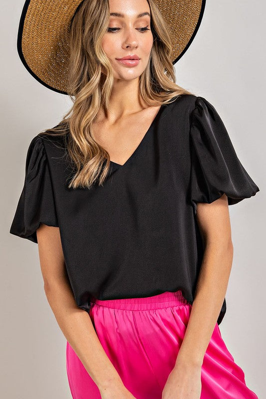 ee:some V-Neck Puff-Sleeve Blouse