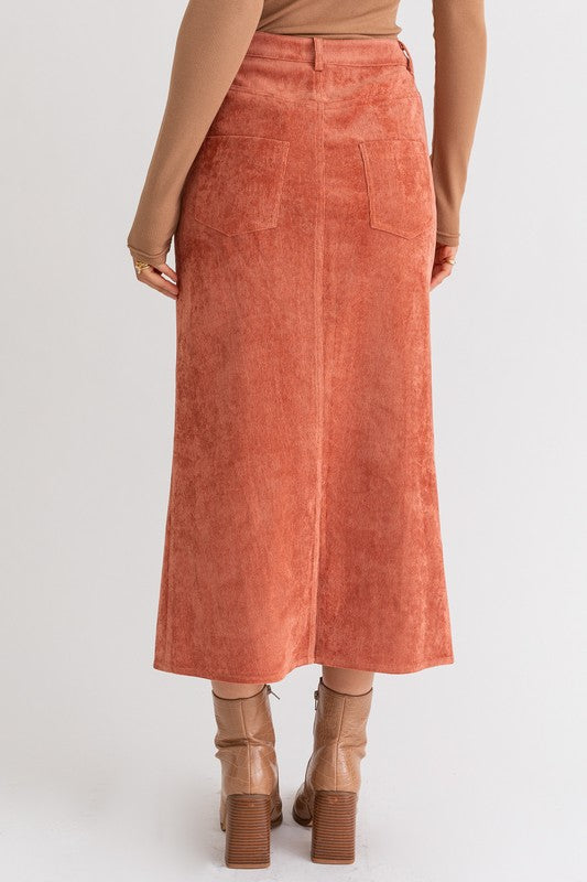 Le Lis Corduroy Maxi Skirt, Rust