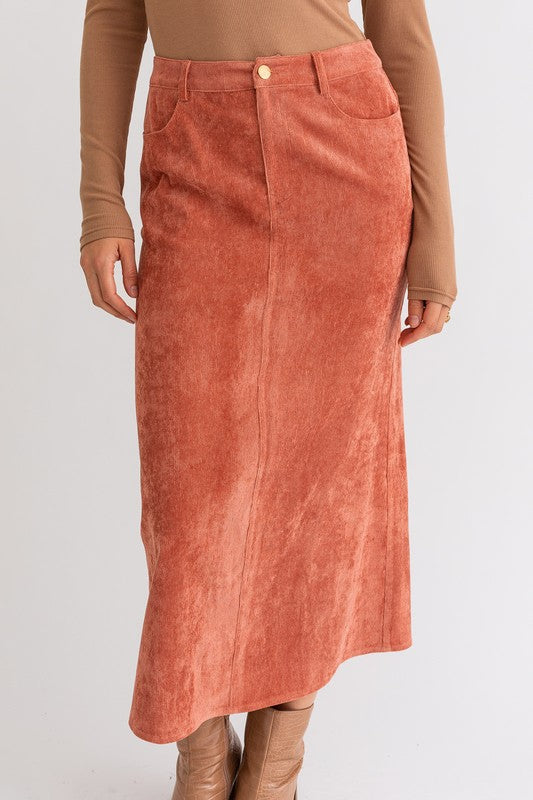 Le Lis Corduroy Maxi Skirt, Rust