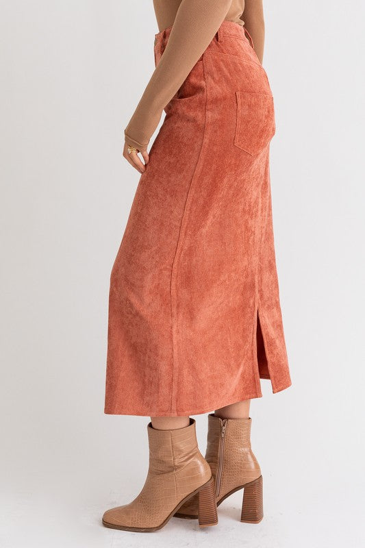 Le Lis Corduroy Maxi Skirt, Rust