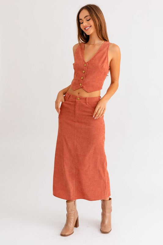 Le Lis Corduroy Maxi Skirt, Rust