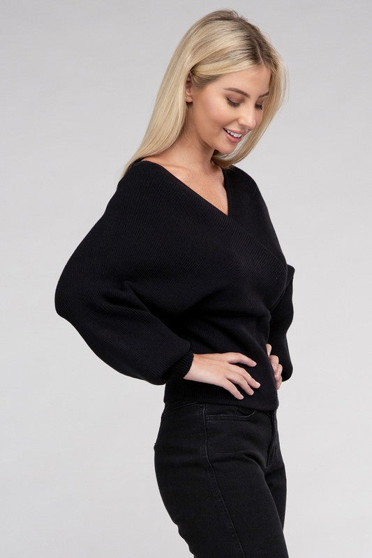 Zenana Viscose Cross Wrap Pullover Sweater