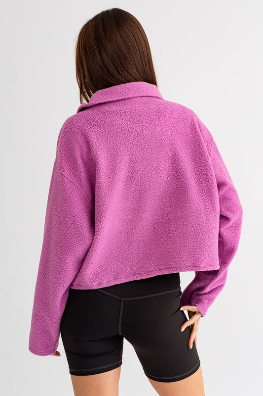 Le Lis Boxy Fleece Snap Collar Pullover Sweatshirt with Kangaroo Pocket and Front Zipper