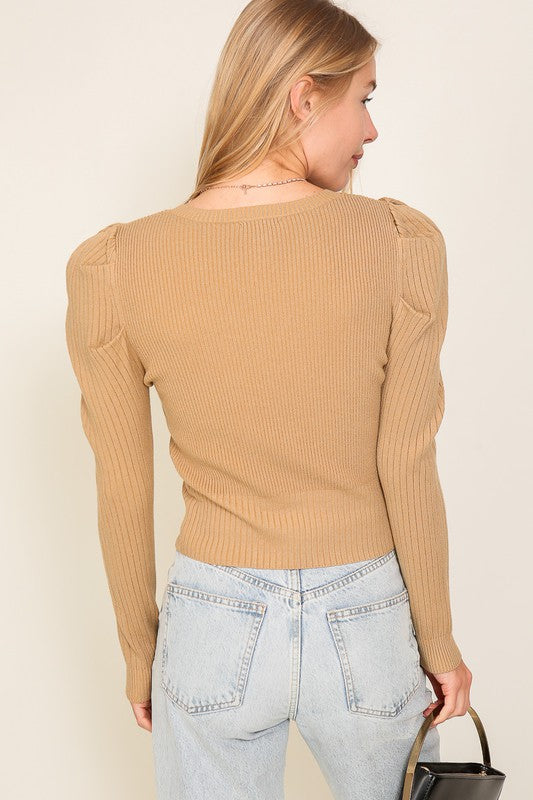 Lumiere Ribbed Puff Sleeve Knit Top