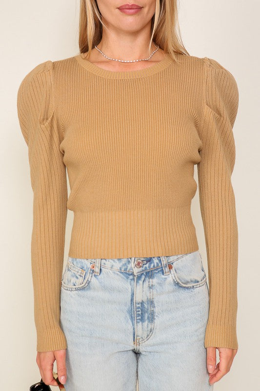 Lumiere Ribbed Puff Sleeve Knit Top