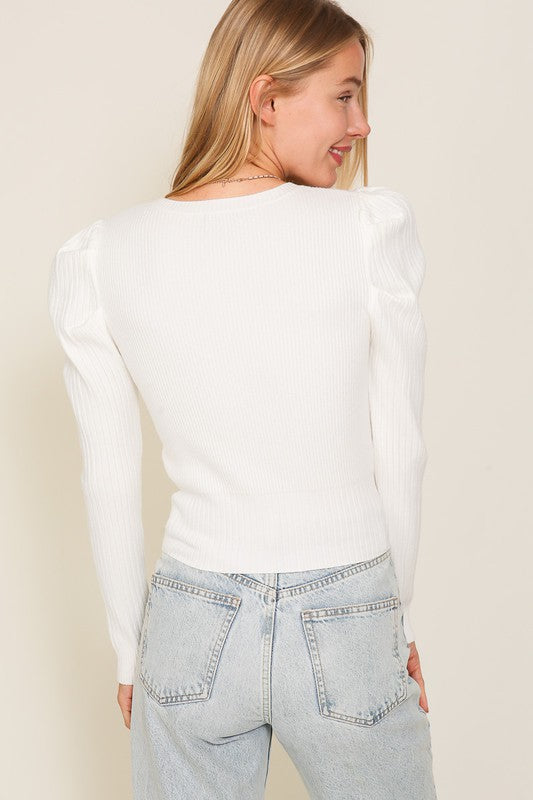 Lumiere Ribbed Puff Sleeve Knit Top