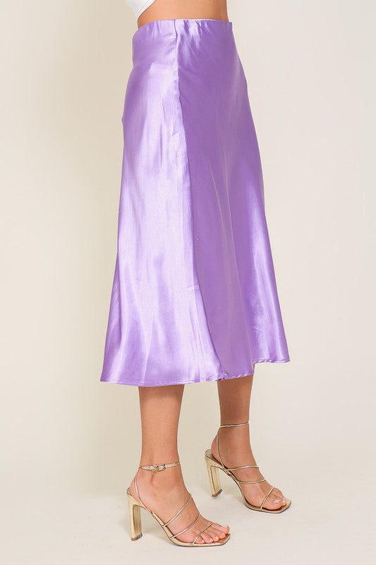 Timing Satin Midi Flare Skirt