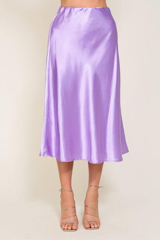 Timing Satin Midi Flare Skirt