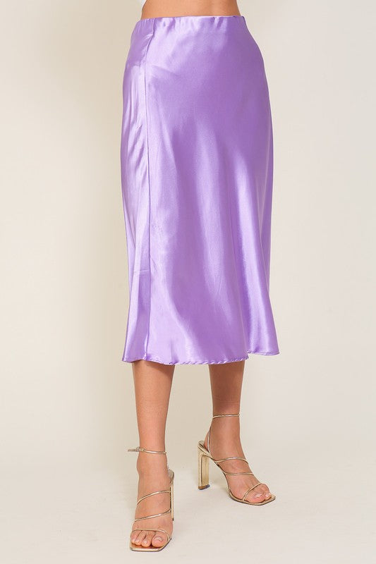 Timing Satin Midi Flare Skirt