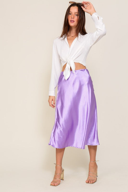 Timing Satin Midi Flare Skirt