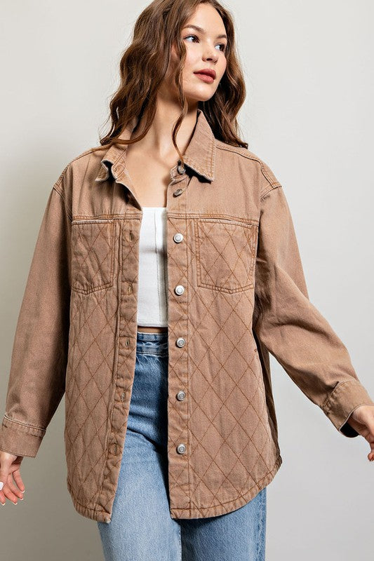 ee:some Quilted Button Down Jacket, Camel