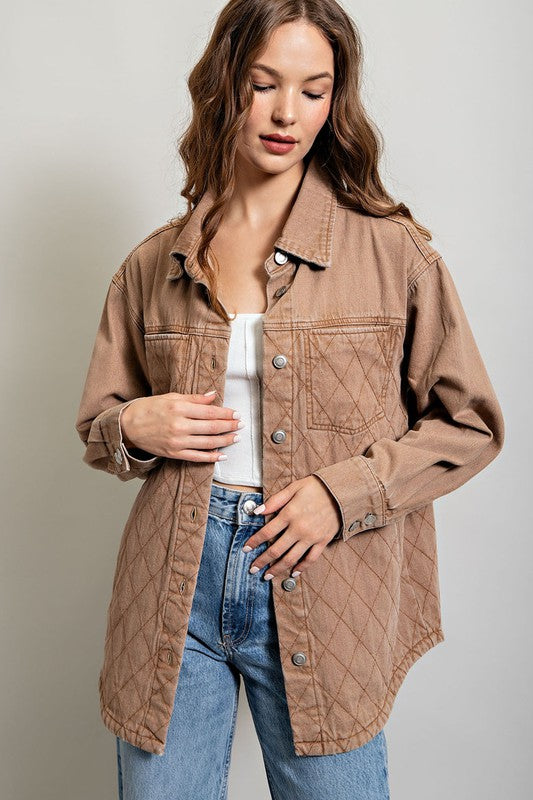 ee:some Quilted Button Down Jacket, Camel