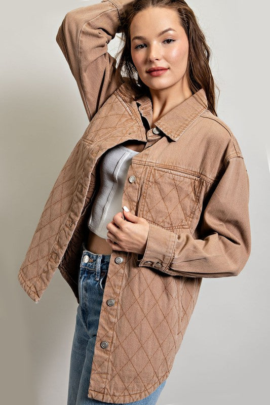 ee:some Quilted Button Down Jacket, Camel