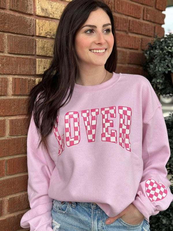 Checkered 'Lover' Sweatshirt, Light Pink