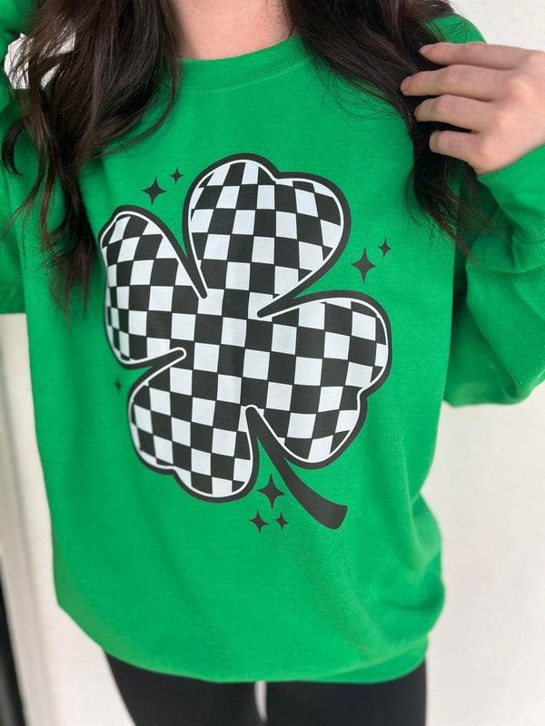 Checkered Clover Sweatshirt, Irish Green