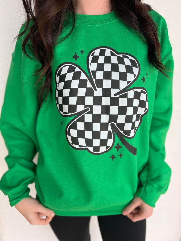 Checkered Clover Sweatshirt, Irish Green