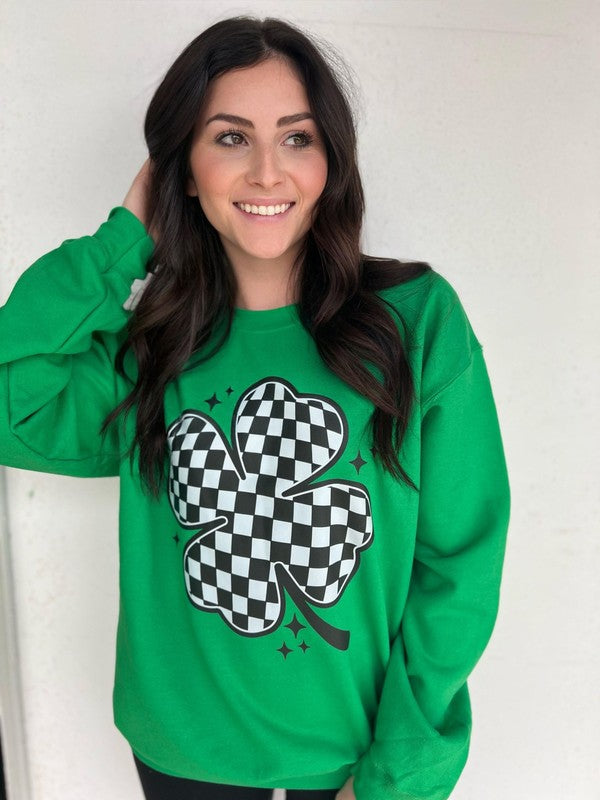 Checkered Clover Sweatshirt, Irish Green