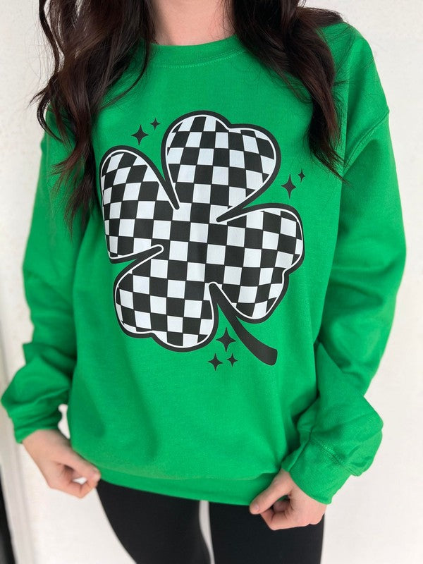 Checkered Clover Sweatshirt, Irish Green