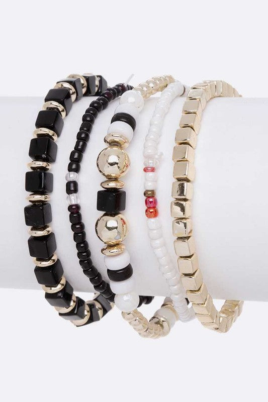 Mix Beads Layered Stretch Bracelet Set