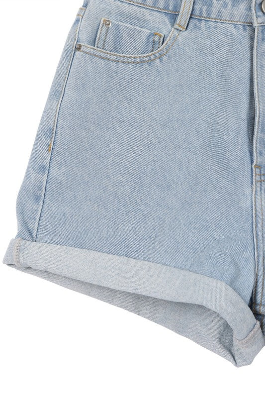 Lilou High Waisted Denim Roll Up Shorts