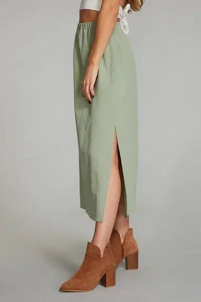 Side Slit Midi Skirt, Sage Green